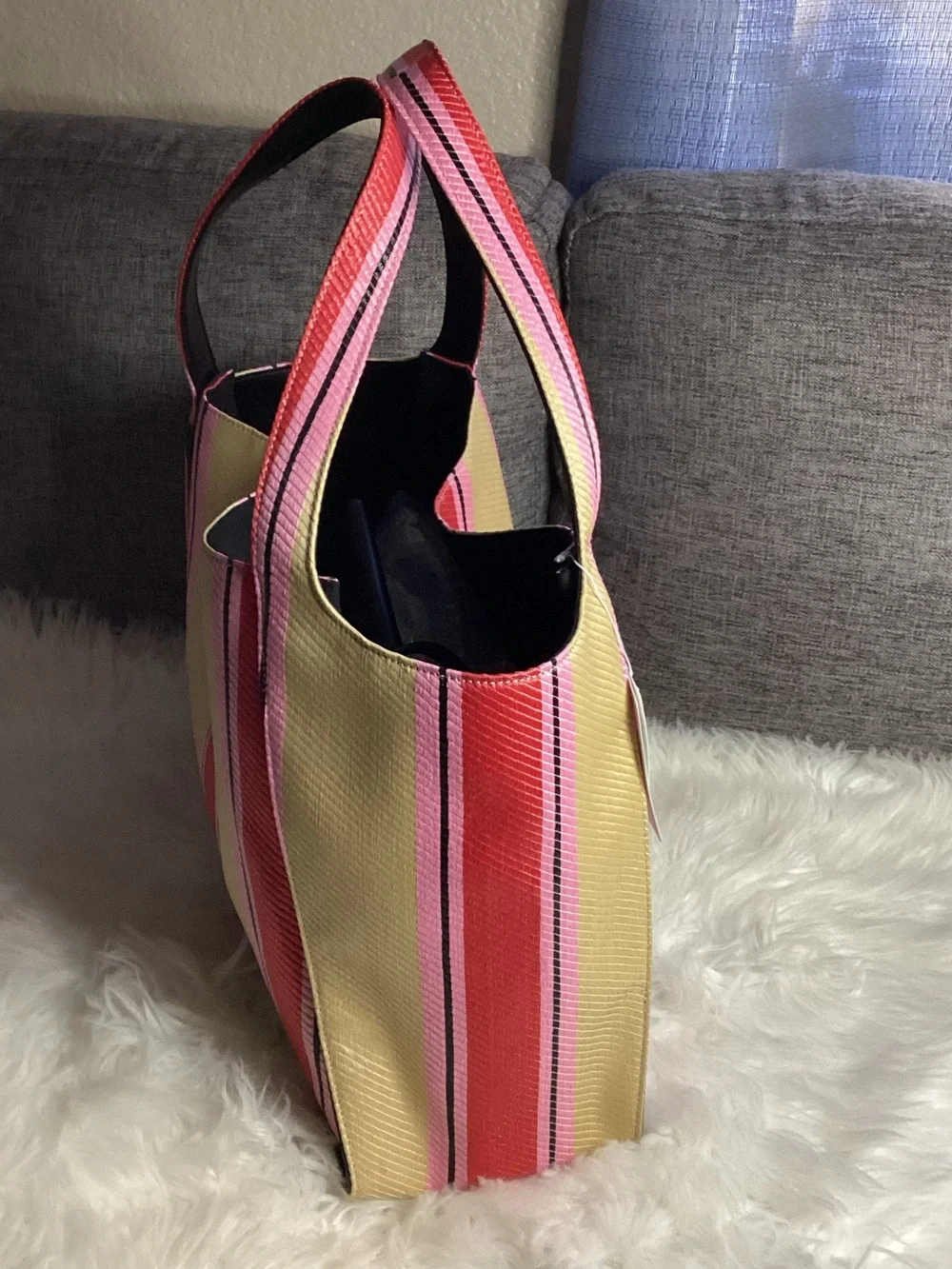 Stella McCartney Raffia Striped Logo Tote